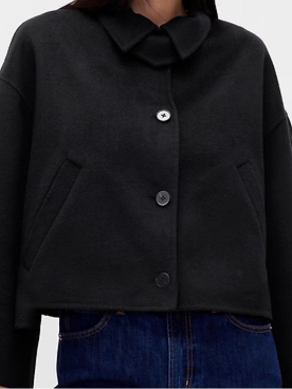 GAP Black Cropped Pea Coat with Button Front
